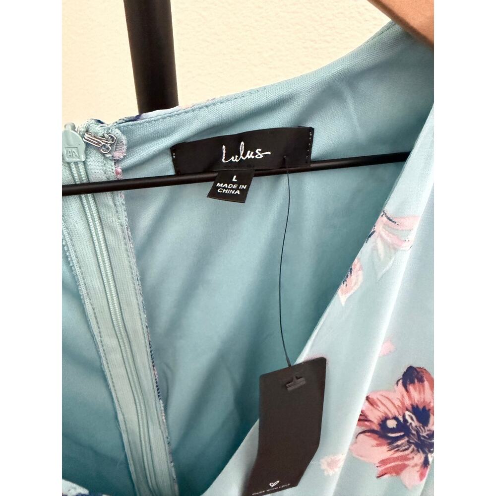 New Lulus Always Yours Light Blue Floral Print Long Sleeve Skater Dress Sz L - Picture 6 of 7